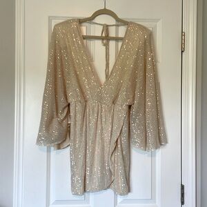 The Post champagne glitter dress with sleeves